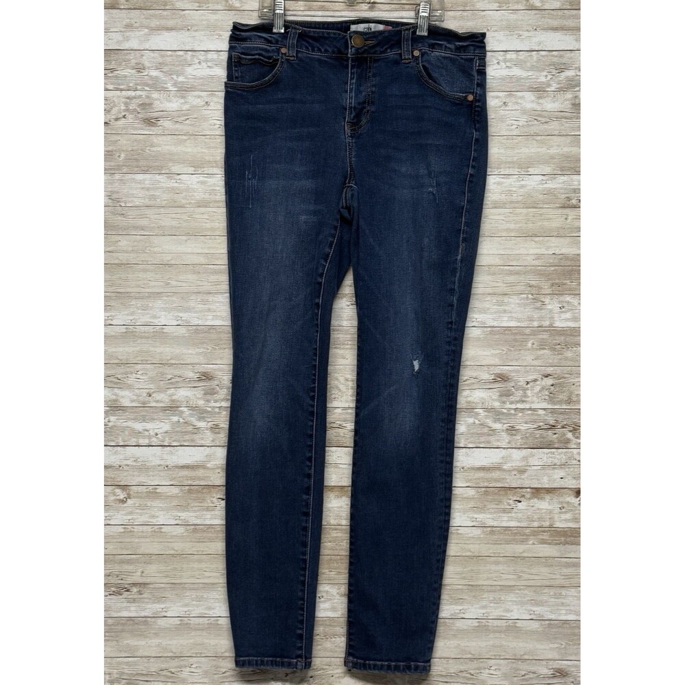 Cabi Skinny Jeans Distressed Style 3752 Size 10 Medium Wash Button Zip